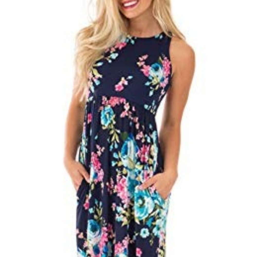 Blue Floral Sleeveless Maxi Dress | M/L